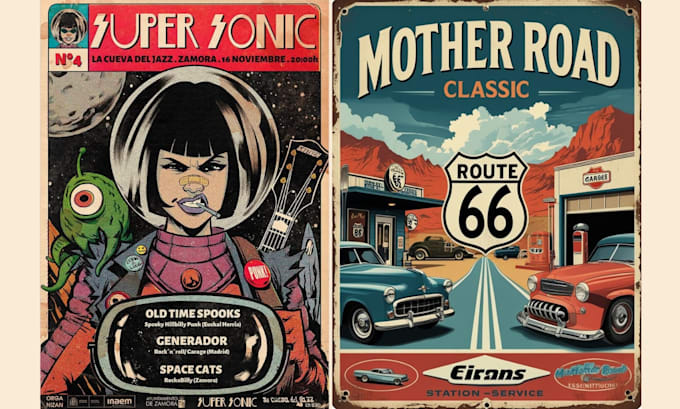 Design retro vintage poster movie poster travel poster album cover