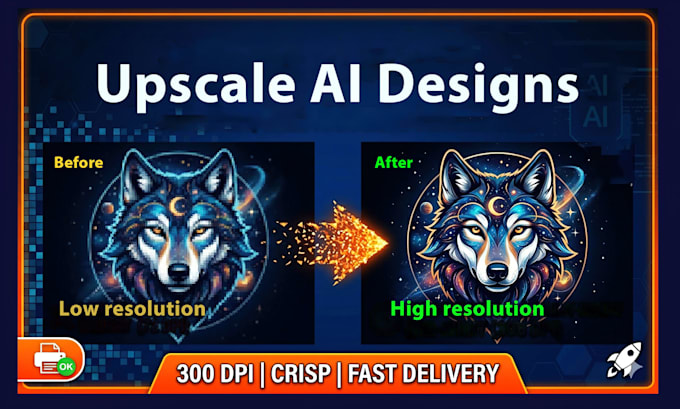 upscale ai artwork or images to 300 dpi print ready high resolution