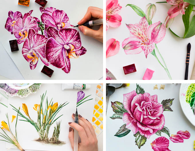 draw by hand flowers watercolor