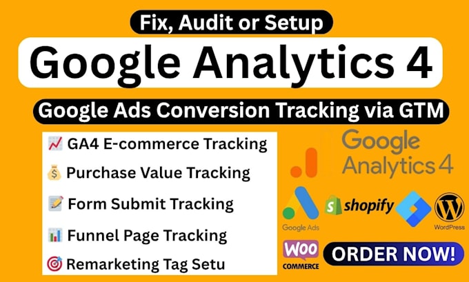 fix, audit or setup google analytics4, ga4  ecommerce conversion tracking by GTM