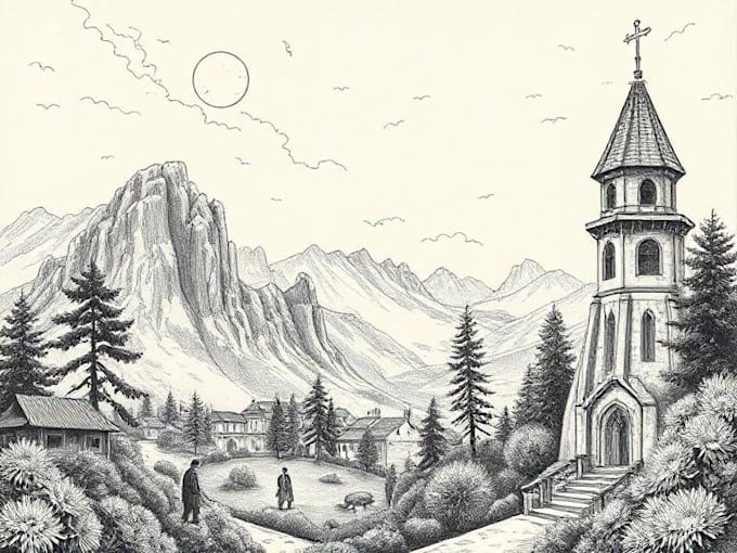 Draw detailed black and white illustration by Malindcray | Fiverr