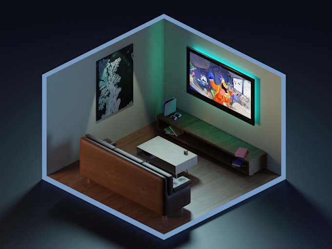 create a stylized 3d isometric room in blender