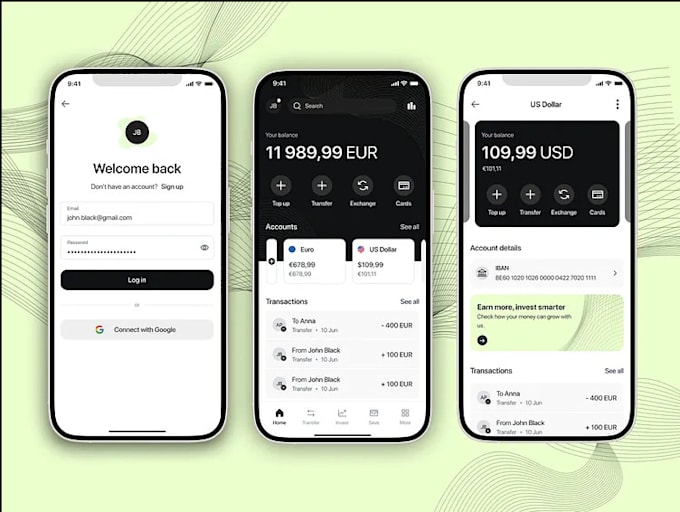 develop fintech mobile app UI UX design finance app, bank app, payment app