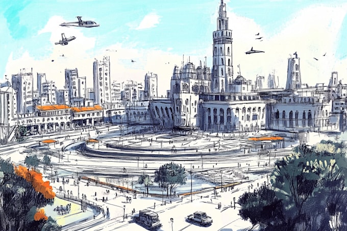 hand draw architecture and urban design sketches