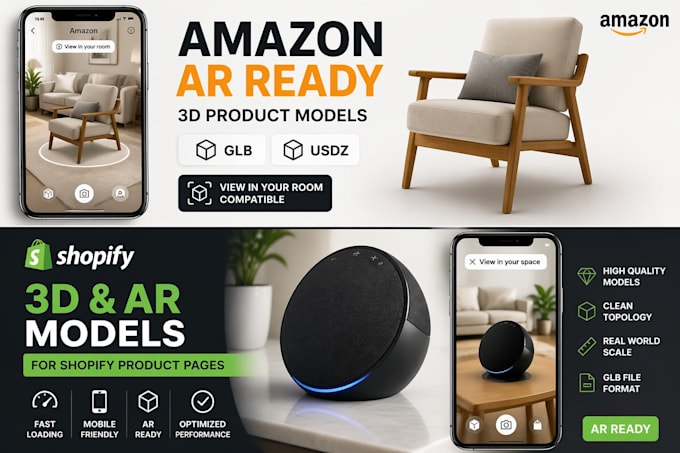 create ar ready 3d products for amazon and shopify glb usdz