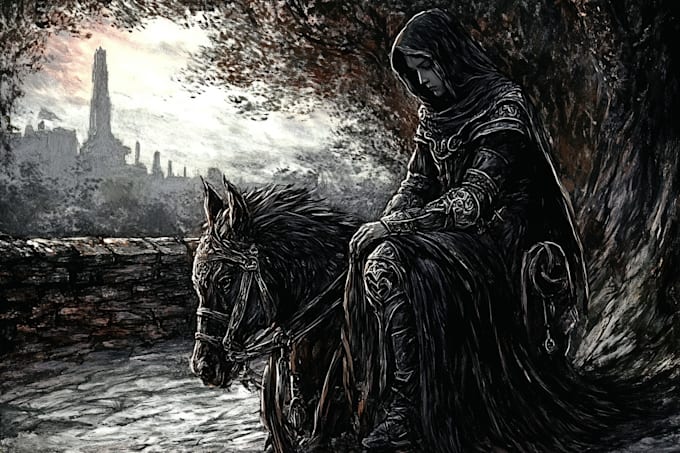 Draw detailed black and white dark art, concept art illustration by ...
