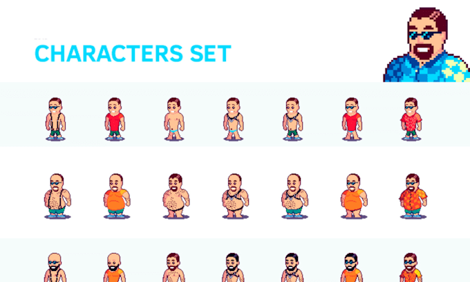 make and animate pixel art character, tileset, spritesheet for video games