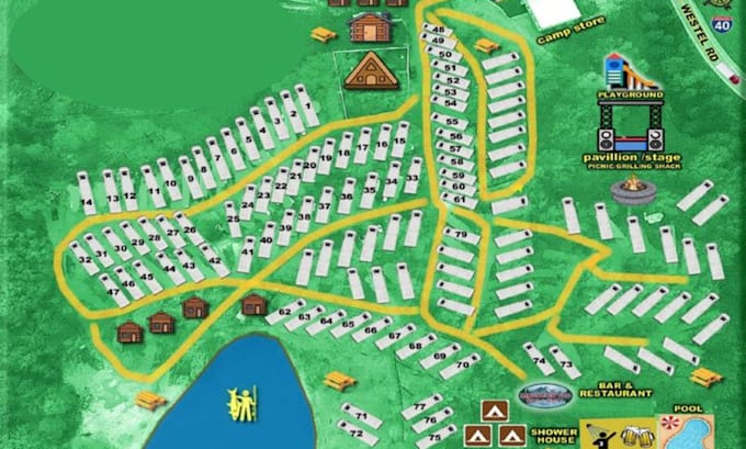 Do vector rv park map campground map sitemap illustration city or event ...