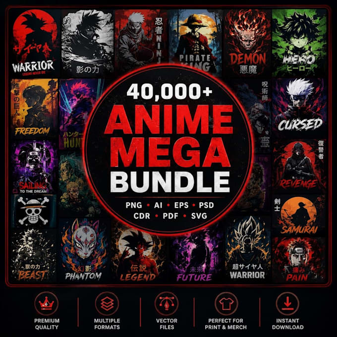 40k anime streetwear design bundle png svg ai
