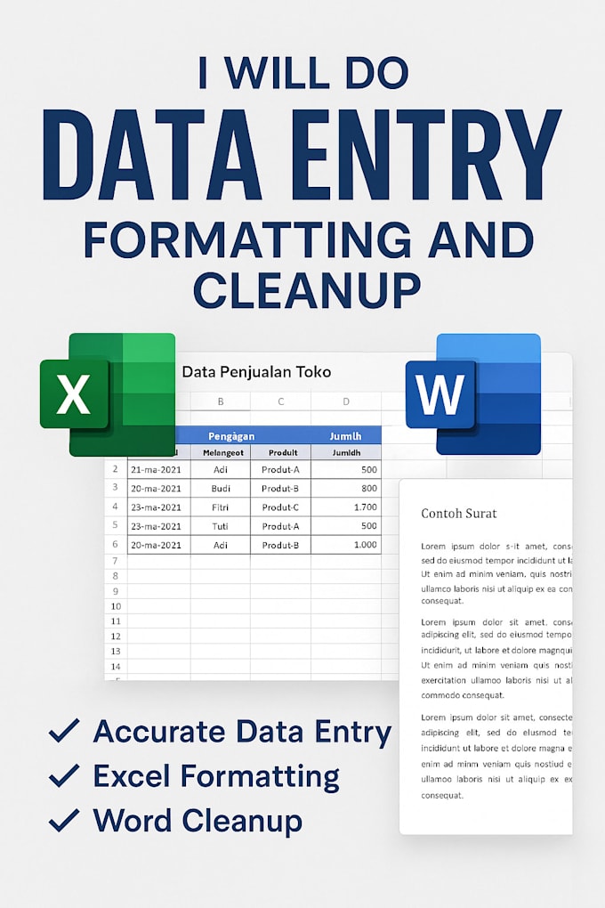 do data entry, formatting, and cleanup in excel or word