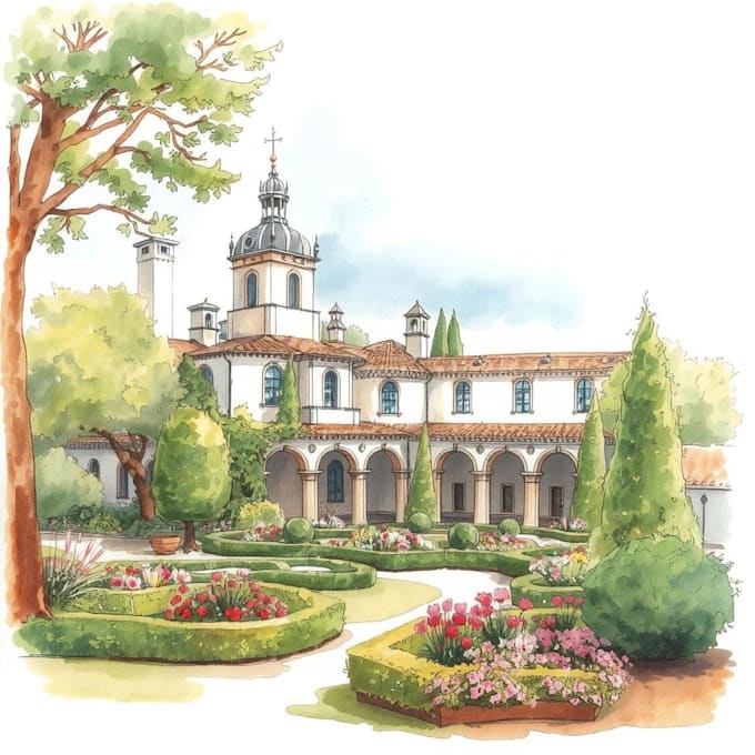 sketch architectural garden views or landscape scenery