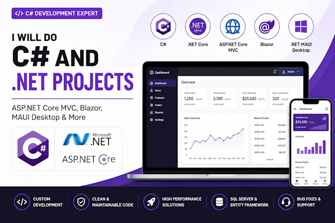 do c sharp, dotnet core mvc, blazor, desktop maui app and project