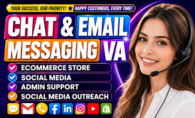 linkedin outreach, cold email, SMS, live chat, social media VA, ecommerce VA