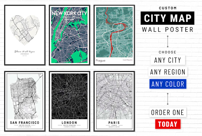 design a custom minimalist map, wall poster, any city