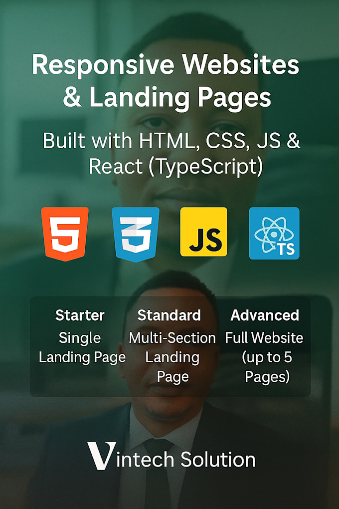 Develop responsive websites using html, css, javascript, react, and ...