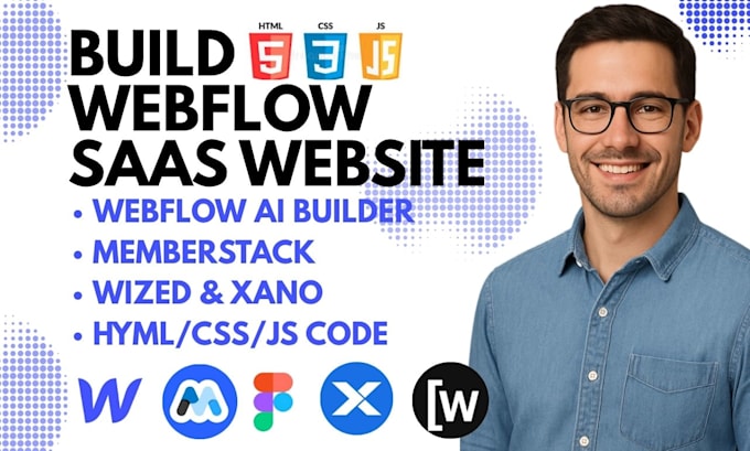 build webflow saas website ai buider memberstack wized xano html css js code