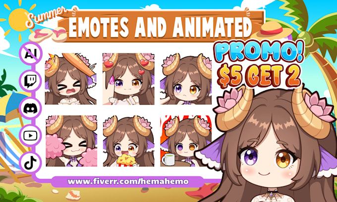 draw chibi animated emotes for twitch, youtube, discord
