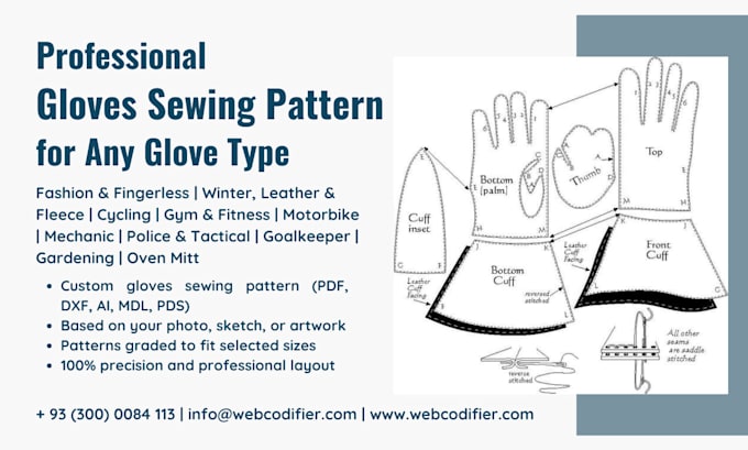 create custom gloves sewing pattern with accurate dimensions
