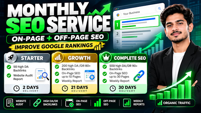 do complete monthly on page and off page SEO to improve google rankings