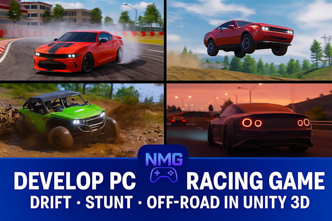 develop cars racing game, drift, stunt, off road, for PC, steam, in unity 3d