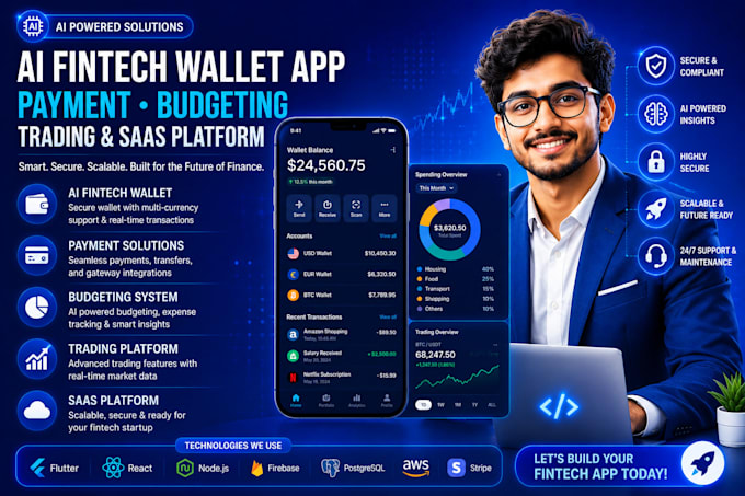 create ai fintech wallet app, payment app budgeting system trading saas platform