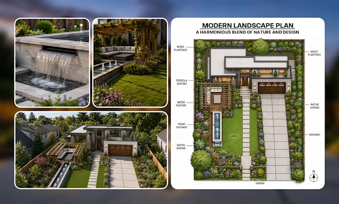 create your front garden, backyard patio, or 3d realistic landscape design
