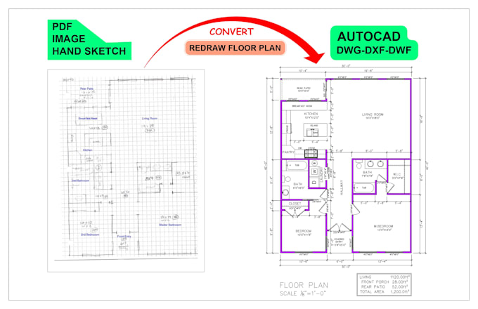convert 2d drawing in autocad or create 2d floor plan