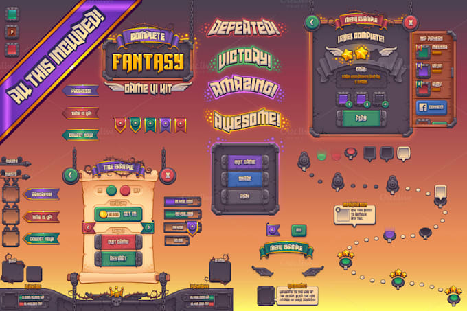 create high quality 2d game design assets, icons and ui