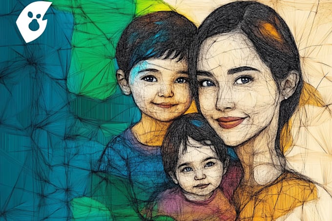 make scribble art, abstract line portrait