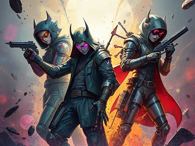 design cyberpunk and fantasy character splash art