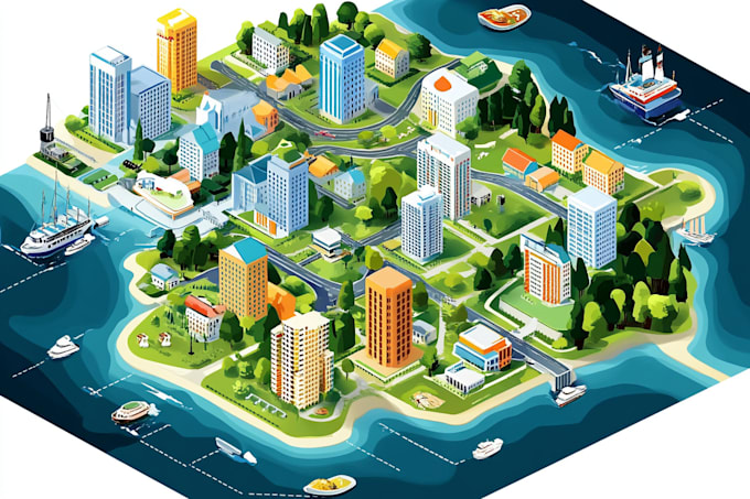draw high quality vector or isometric map illustrations