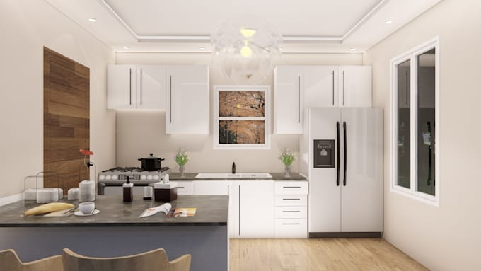 do kitchen 3d interior, 3d modelling and interior design