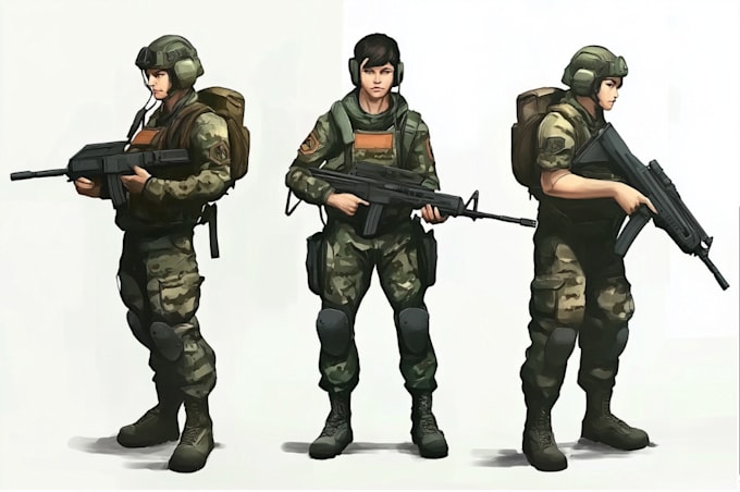draw 2d game art military character design