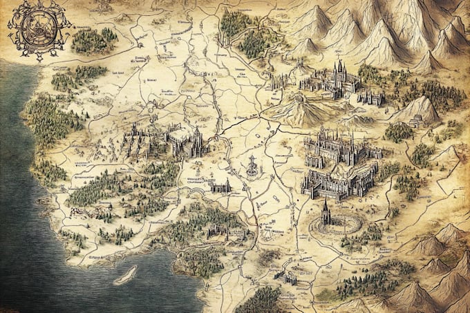 illustrate medieval fantasy and sci fi maps
