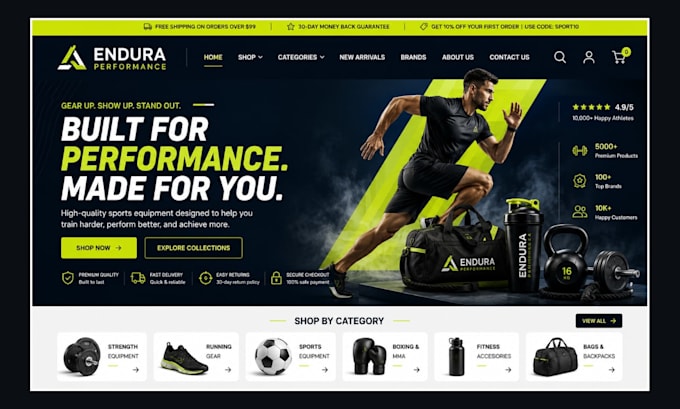 design a sports equipment shopify store