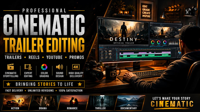 create cinematic movie trailer or teaser promo or glimpse