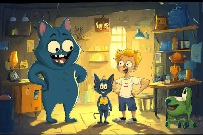 draw amazing cartoon character and scene