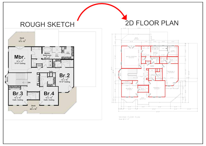 redesign house plan sketch ,old plans, pdfs, and matter port in autocad