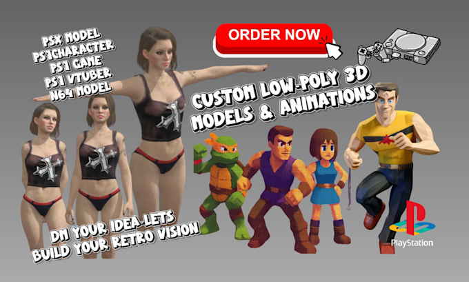 do retro 3d model, psx, n64, ps1 character model, game, vtuber, lowpoly model