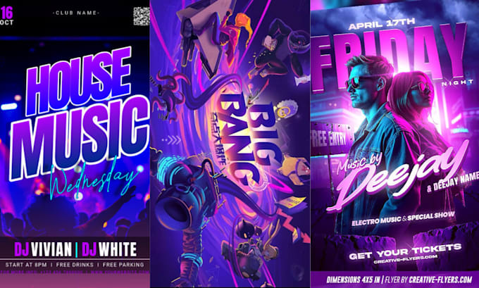 Design 90s dj rave groove futuristic techno event party music flyer ...