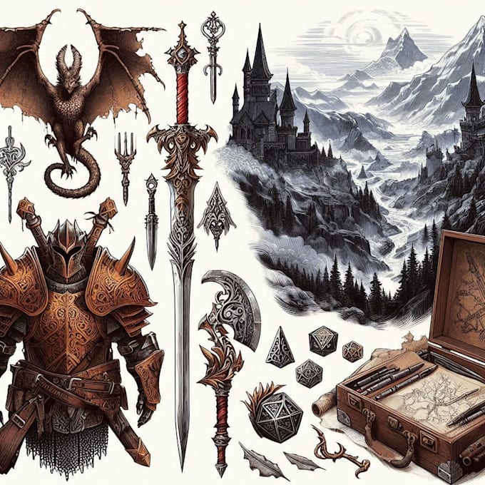 draw fantasy dnd weapon art for your game