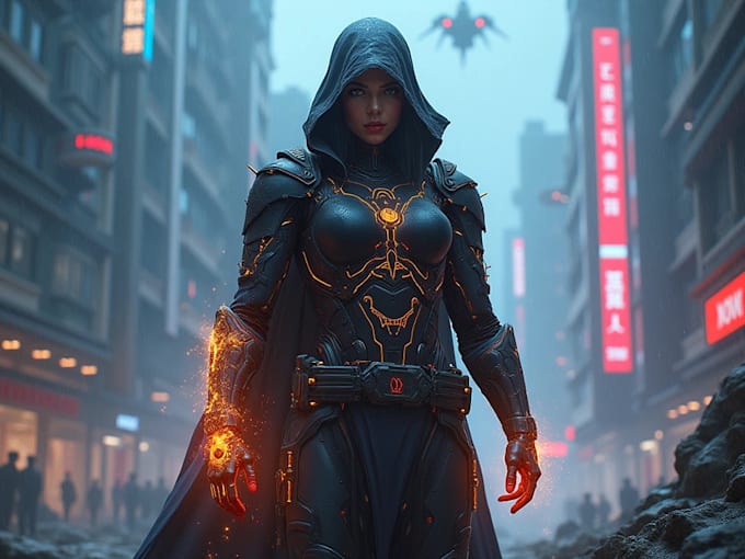 design cyberpunk and fantasy character splash art