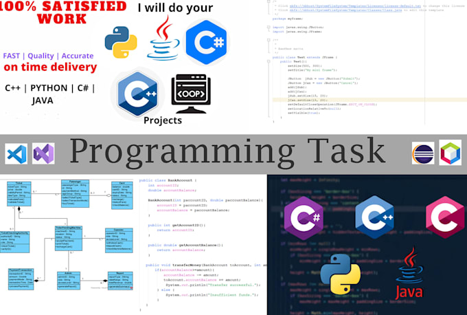 do java, cpp, c sharp, c, python programming projects assignment with dsa, sql