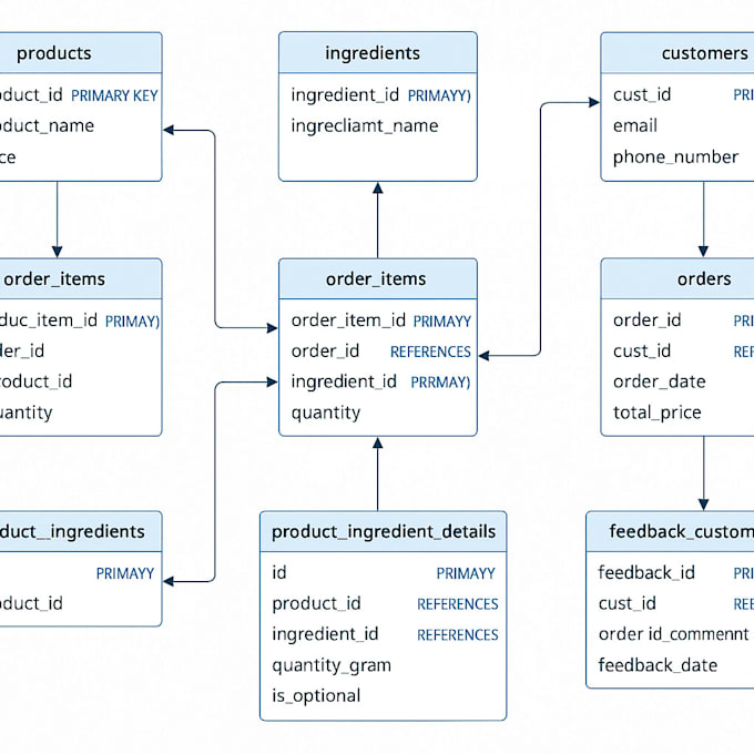 design a professional relational sql and plsql database with erd and procedure