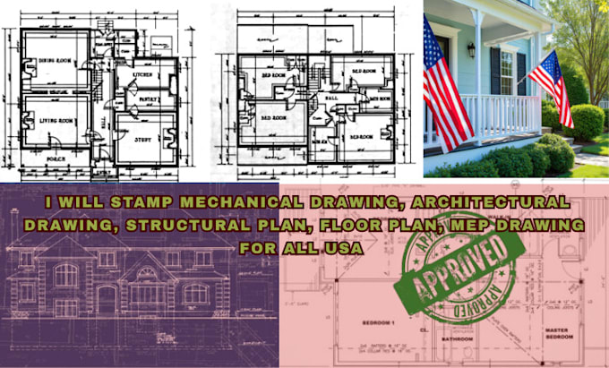 Review stamp architectural drawing floor plan mep plan garage framing ...