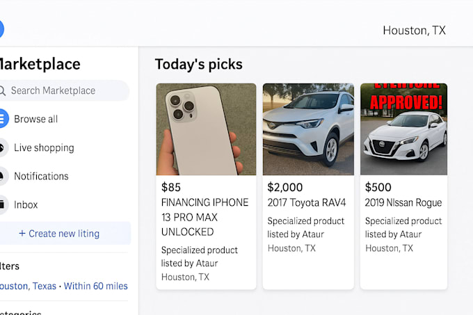 advertise your products using my facebook marketplace account