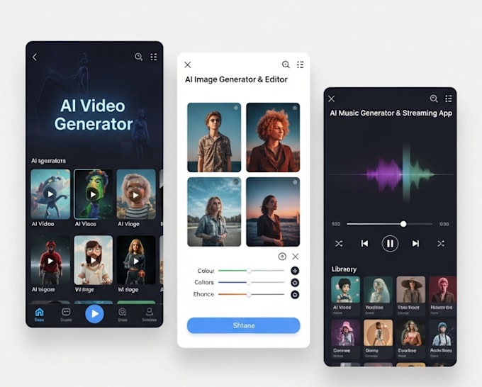 develop ai video generator app, ai image generator app, ai music generator app