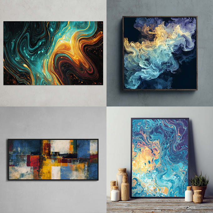 create unique printable digital oil paint abstract wall art design