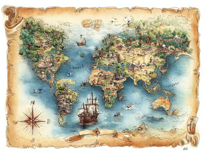 watercolor map illustration just for you