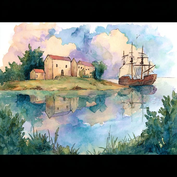draw original watercolor landscape or architecture art